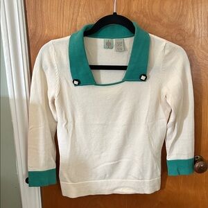 Anthropologie Cream and Teal Sweater